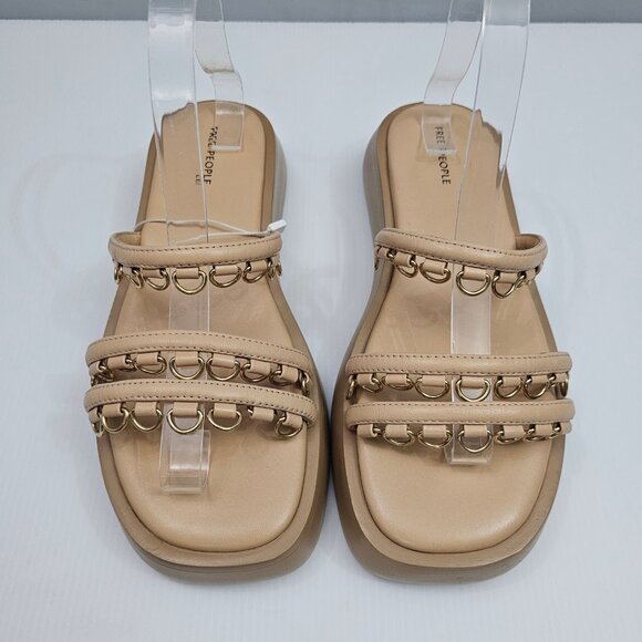 NEW Free People Midas Touch Sandal Womens 8.5 Tan Leather Flatform Slide Boho - Picture 4 of 12